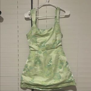 Lulus Brighter Side Light Green Floral Satin Jacquard Mini Dress